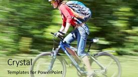  Presentation with cyclist - Presentation theme enhanced with young cyclist rides from green park background and a mint green colored foreground
