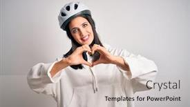  Presentation with cyclist - Audience pleasing presentation consisting of young-cyclist-woman-with-blue backdrop and a soft green colored foreground