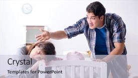  Presentation with baby crying - Presentation theme consisting of young dad cannot stand baby background and a  colored foreground