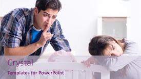  Presentation with baby crying - Slide set consisting of young-dad-cannot-stand-baby background and a lemonade colored foreground