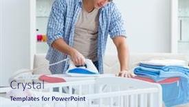  Presentation with newborn baby - Audience pleasing slides consisting of young-dad-looking-after-newborn backdrop and a sky blue colored foreground