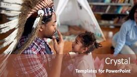  Presentation with atmosphere - Colorful slide set enhanced with young-dad-with-an-indian backdrop and a tawny brown colored foreground