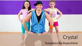  Presentation with young children - PPT theme having young dancing teacher training children background and a coral colored foreground