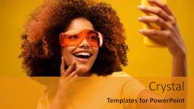  Presentation with yellow orange - Presentation theme consisting of young-dark-skinned-woman background and a gold colored foreground