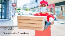  Presentation with deliver - Slide set consisting of young-delivery-man-wearing-uniform background and a lemonade colored foreground