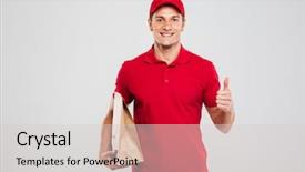  Presentation with bag - Theme consisting of young delivery man with bag background and a light gray colored foreground