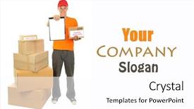  Presentation with young man wearing a hat - Audience pleasing PPT layouts consisting of young delivery man with parcels backdrop and a white colored foreground