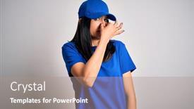  Presentation with breath - PPT theme having young-delivery-woman-with-blue background and a coral colored foreground