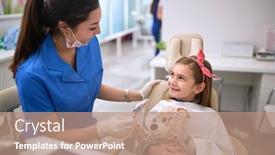  Presentation with reward - Colorful PPT theme enhanced with young-dentist-giving-reward backdrop and a coral colored foreground