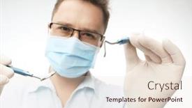  Presentation with lab instruments - Presentation theme consisting of young-dentist-male-in-white and a  colored foreground