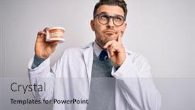  Presentation with dental prosthesis - Colorful slides enhanced with young-dentist-man-with-blue backdrop and a light gray colored foreground