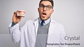  Presentation with dental prosthesis - Cool new presentation theme with young-dentist-man-with-blue backdrop and a light gray colored foreground