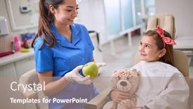  Presentation with dental child - Beautiful PPT layouts featuring young-dentist-showing-apple backdrop and a coral colored foreground