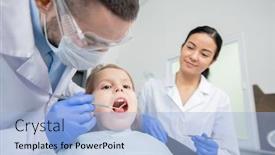  Presentation with dental examination - Cool new slides with young-dentist-using-dental-mirror backdrop and a light blue colored foreground