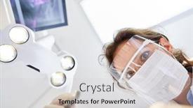 Presentation with surgical dental - Colorful presentation design enhanced with young-dentist-with-surgical-mask backdrop and a light gray colored foreground