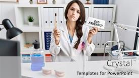  Presentation with eco friendly - Presentation consisting of young-dentist-woman-holding-eco background and a light gray colored foreground