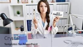  Presentation with eco friendly - Theme enhanced with young-dentist-woman-holding-eco background and a light blue colored foreground