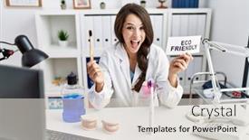  Presentation with eco friendly - Presentation theme with young-dentist-woman-holding-eco background and a lemonade colored foreground