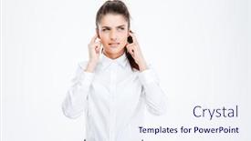  Presentation with depressed - Presentation theme with young-depressed-businesswoman-covering background and a sky blue colored foreground