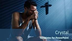  Presentation with someone crying - Presentation theme enhanced with young-depressed-man-with-two background and a ocean colored foreground