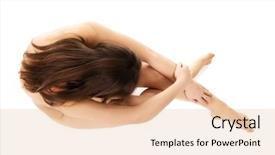  Presentation with depressed - Cool new presentation theme with young depressed nude woman curled up on the floor backdrop and a coral colored foreground