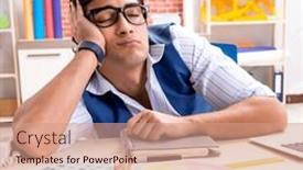  Presentation with working - Slides having young-designer-freelancer-working background and a coral colored foreground