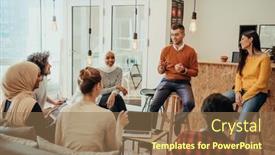  Presentation with new business ideas - Presentation theme having young-designer-giving-some-new background and a coral colored foreground