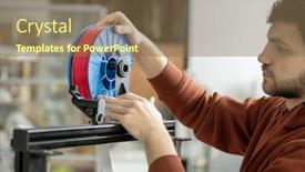  Presentation with red - Slide set featuring young-designer-putting-spool background and a violet colored foreground