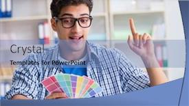  Presentation with project - Amazing slide set having young-designer-working-on-new backdrop and a light blue colored foreground