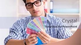  Presentation with project - Colorful slide deck enhanced with young-designer-working-on-new backdrop and a light blue colored foreground