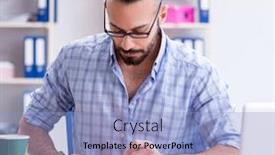  Presentation with project - Colorful presentation enhanced with young-designer-working backdrop and a light blue colored foreground