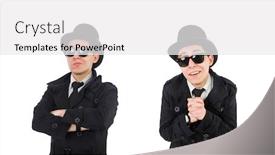  Presentation with detective - Slide deck consisting of young-detective-in-black-coat background and a white colored foreground