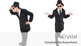  Presentation with detective - PPT theme featuring young-detective-in-black-coat background and a white colored foreground