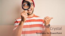  Presentation with detective magnifying glass - Slides enhanced with young-detective-man-looking-through background and a coral colored foreground