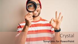  Presentation with detective magnifying glass - Beautiful slides featuring young-detective-man-looking-through backdrop and a coral colored foreground
