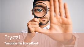  Presentation with detective magnifying glass - Colorful PPT theme enhanced with young-detective-man-looking-through backdrop and a coral colored foreground