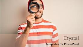  Presentation with detective magnifying glass - Audience pleasing PPT theme consisting of young-detective-man-looking-through backdrop and a coral colored foreground
