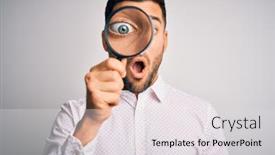  Presentation with detective magnifying glass - Presentation theme with young-detective-man-looking-through background and a light gray colored foreground