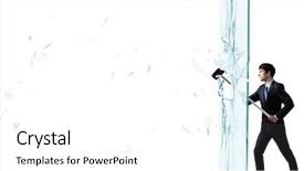  Presentation with glass - Slide deck consisting of young determined businessman breaking glass background and a white colored foreground