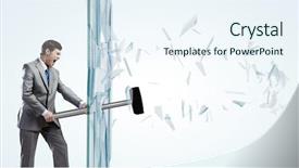  Presentation with glass - Presentation theme enhanced with young determined businessman breaking glass background and a sky blue colored foreground