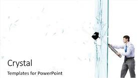  Presentation with glass ceiling shattered - Theme consisting of young determined businessman breaking glass background and a white colored foreground