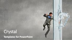  Presentation with glass - Beautiful slide set featuring young determined businessman breaking glass backdrop and a  colored foreground