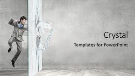  Presentation with women glass ceiling - Presentation featuring young determined businessman breaking glass background and a light gray colored foreground