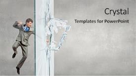  Presentation with glass - Colorful PPT theme enhanced with young determined businessman breaking glass backdrop and a light gray colored foreground