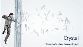  Presentation with women glass ceiling - PPT theme featuring young determined businessman breaking glass background and a  colored foreground