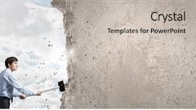  Presentation with breaking news of cancer - Presentation theme with young determined businessman breaking wall background and a soft green colored foreground