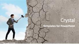  Presentation with wall - PPT theme featuring young determined businessman breaking wall background and a gray colored foreground