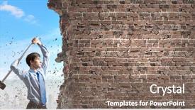  Presentation with breaking news of cancer - Cool new slides with young determined businessman breaking wall backdrop and a  colored foreground