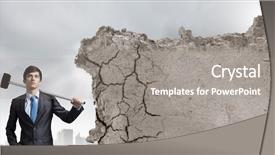  Presentation with breaking news of cancer - Slide set having young determined businessman breaking wall background and a  colored foreground