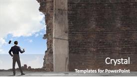  Presentation with breaking news of cancer - Colorful slides enhanced with young determined businessman breaking wall backdrop and a dark gray colored foreground